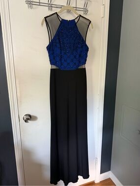 Beaded Royal Blue and Black Prom Dress